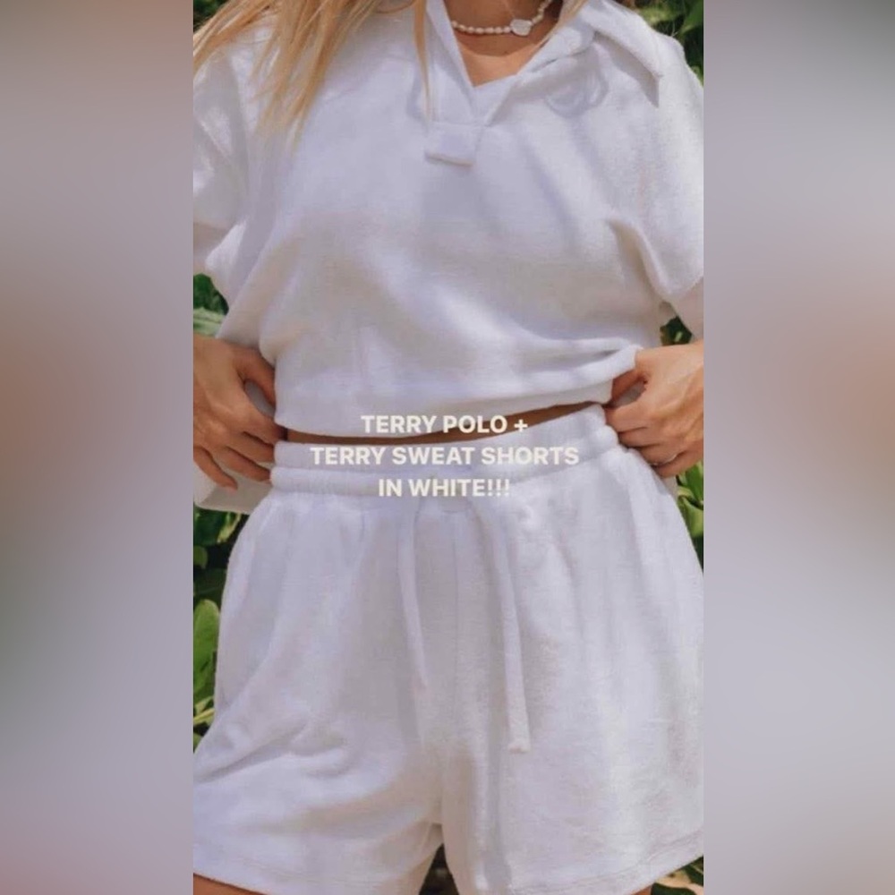 White Terry Polo and Sweat Shorts Set